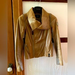 Leather jacket, RUDSAK, dove color (beige), XS, removable sleeves